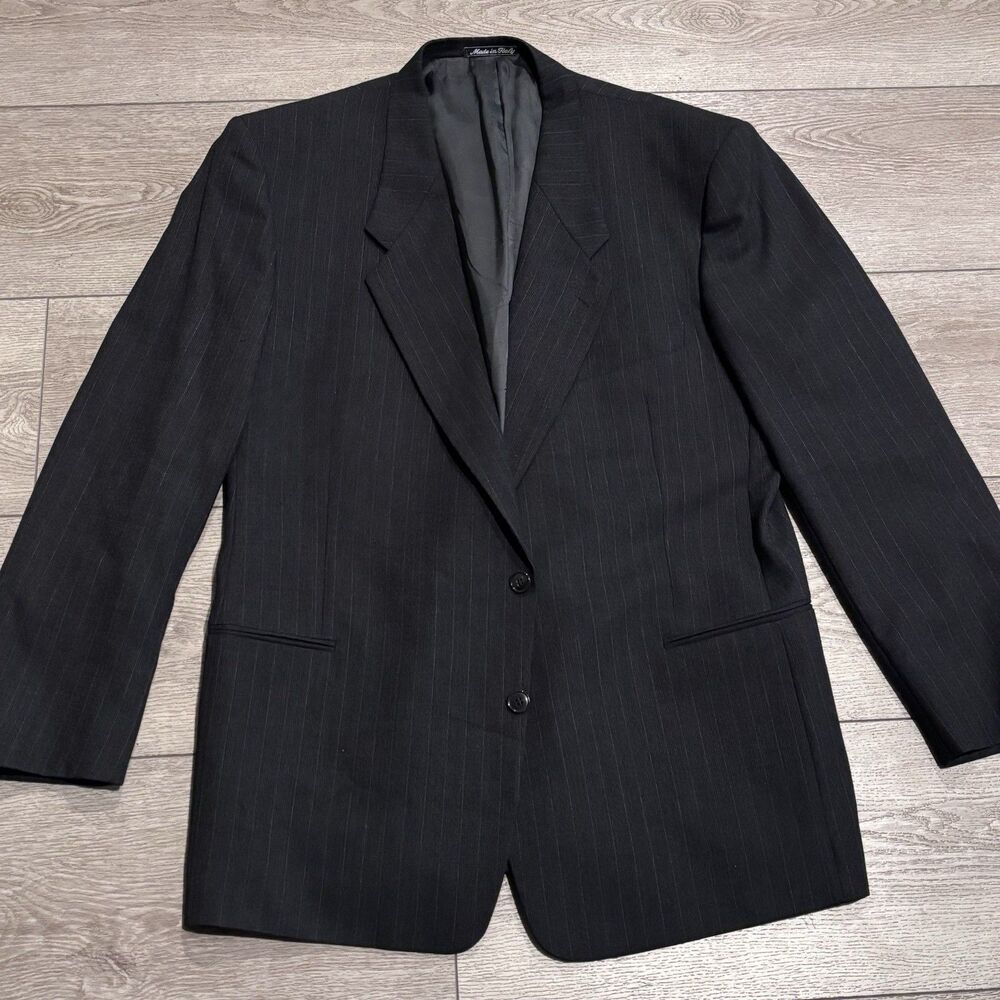 Mani Blazer‎ Mens 46 Black Pinstripe Pure Virgin Wool Made in Italy Suit Jacket